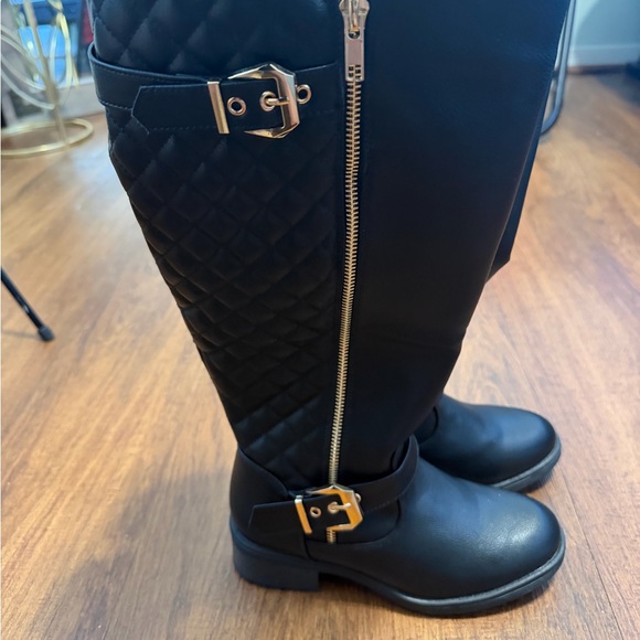 Global Win Black Quilted Over the Knee Boots - Picture 2 of 4